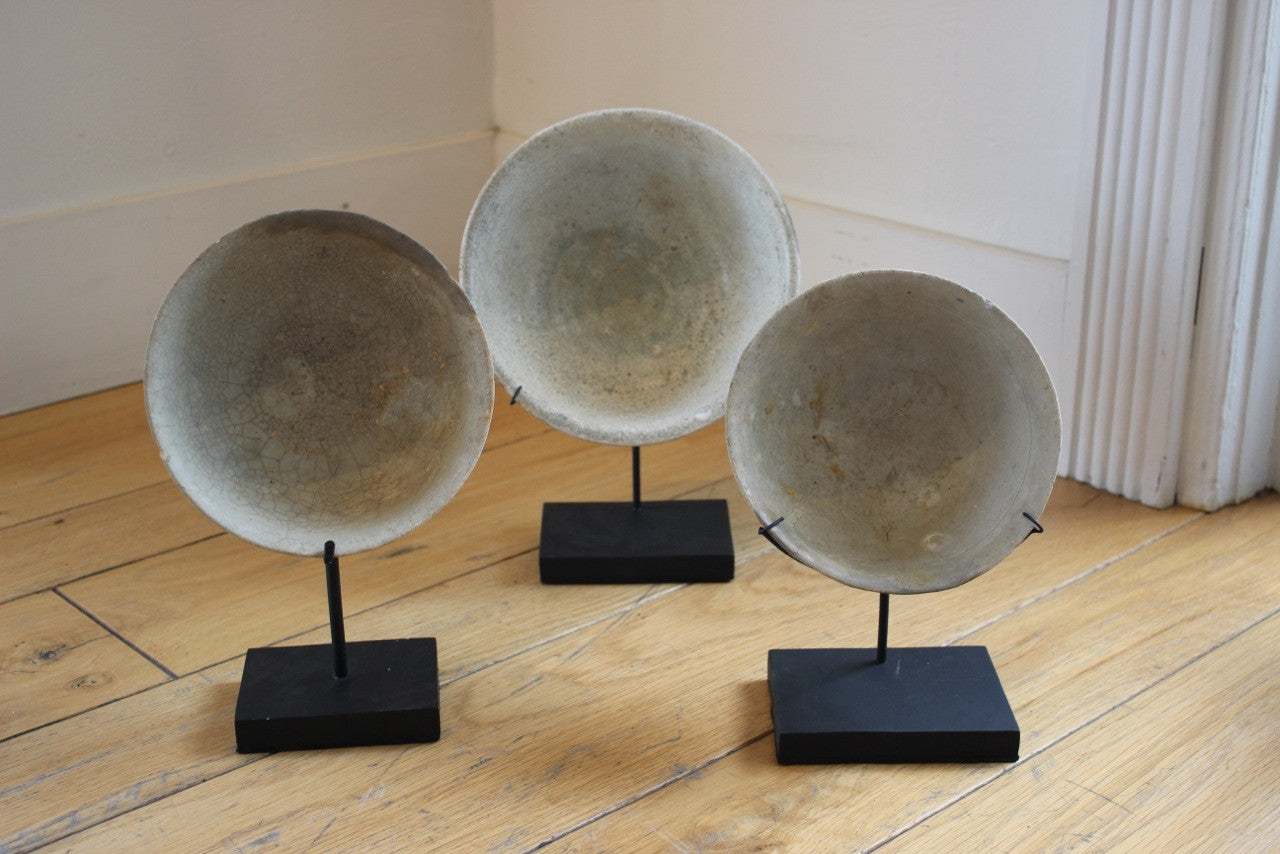 AUTHENTIC MOUNTED CHINESE CELADON BOWLS FROM SHIP WRECKS IN INDONESIAN SEA